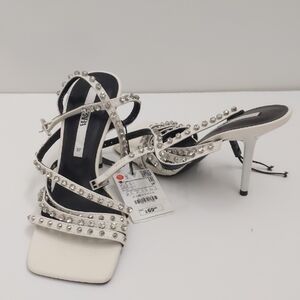 Zara White Crystal-Embellished Strappy Stiletto Heels